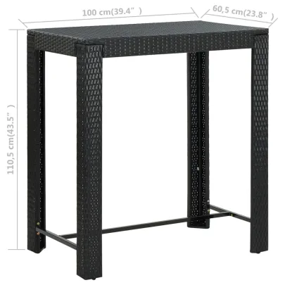 Masă Bar Grădină Negru Poliratan 100x60.5x110.5 cm