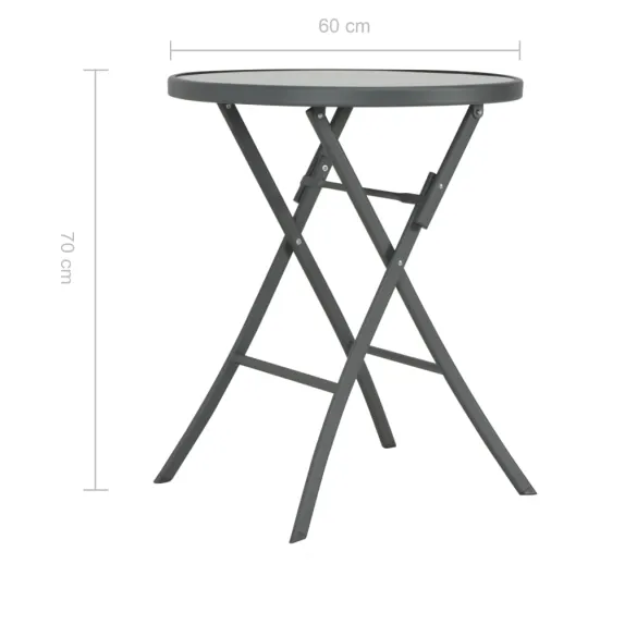 Masă Bistro Pliantă Gri cu Sticlă și Oțel | 60x70 cm