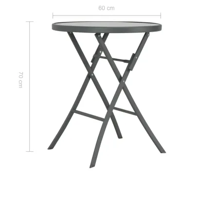 Masă Bistro Pliantă Gri cu Sticlă și Oțel | 60x70 cm