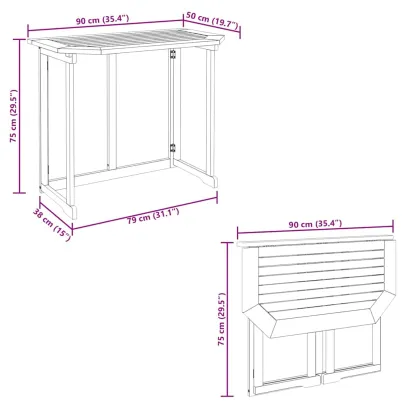 Masă Bistro Pliabilă din Lemn de Acacia - Livrare Gratuită