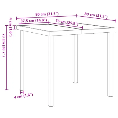 Masă Grădină Pătrată Negru 80x80 cm - Sticlă Securizată | Livrare Gratuită
