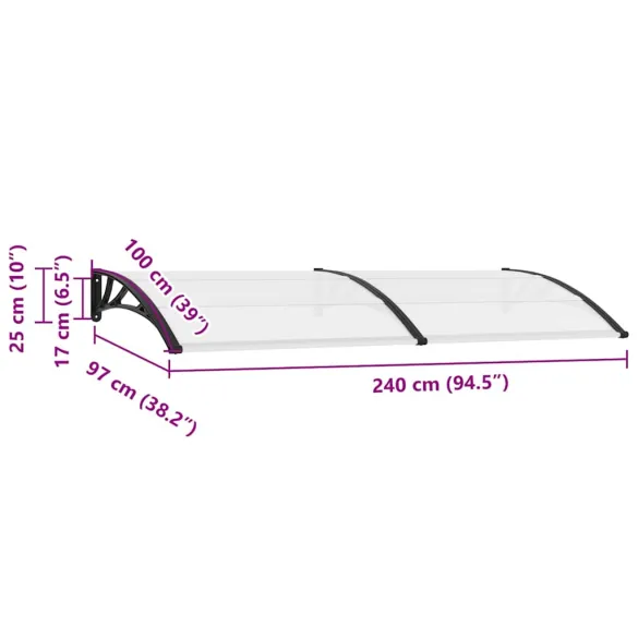 Copertină Ușă Policarbonat 240x100 cm | Livrare Gratuită