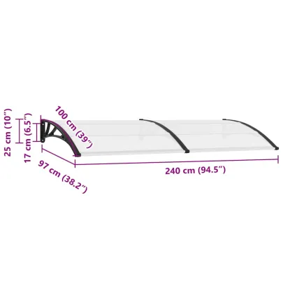 Copertină Ușă Policarbonat 240x100 cm | Livrare Gratuită