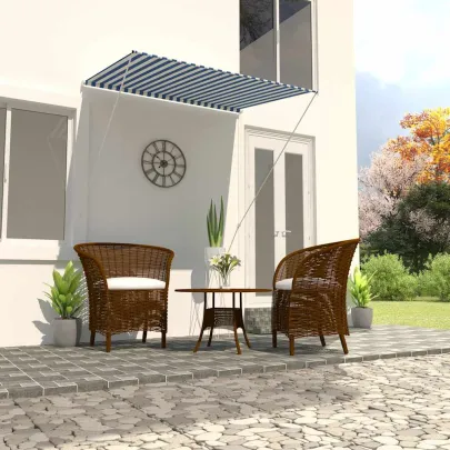 Copertină Retractabilă 150x150 cm - Albastru și Alb | Livrare Gratuită