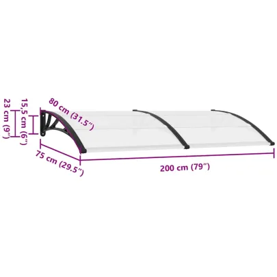 Copertină ușă policarbonat 200x75 cm - Livrare gratuită