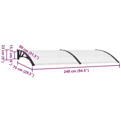 Copertină de ușă negru transparent 240x75 cm - Livrare gratuită