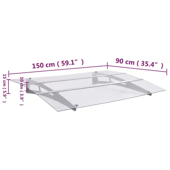 Baldachin Ușă PET Argintiu Transparent 150x90 cm | Livrare Gratuită