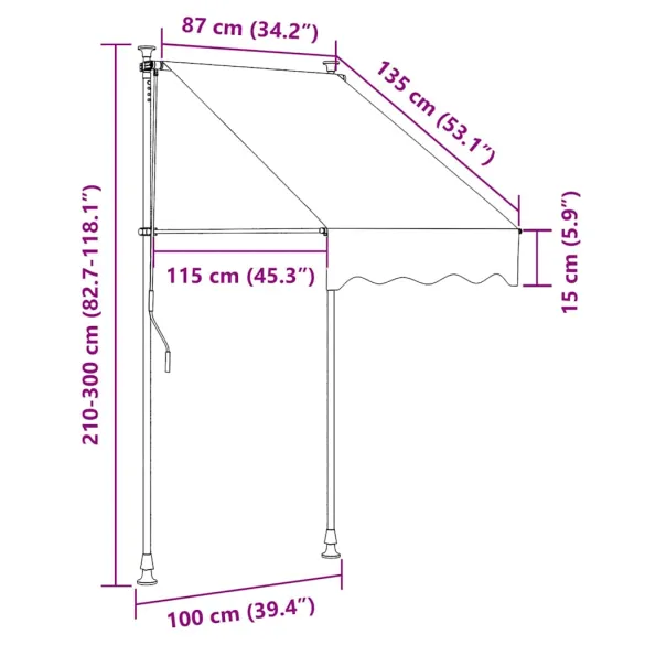 Copertină Retractabilă Manuală 100cm - Portocaliu/Maro