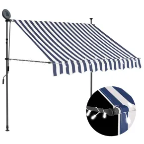 Copertină retractabilă manual cu LED - 150 cm - Albastru și Alb