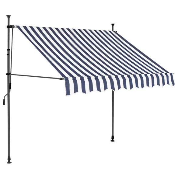 Copertină retractabilă manual cu LED - 150 cm - Albastru și Alb