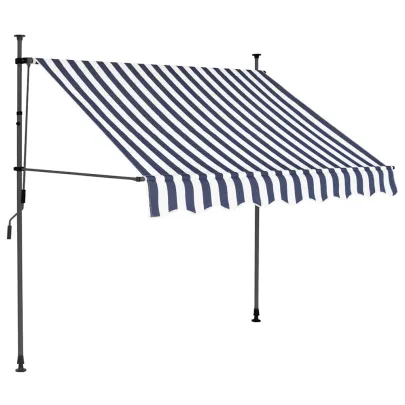 Copertină retractabilă manual cu LED - 150 cm - Albastru și Alb