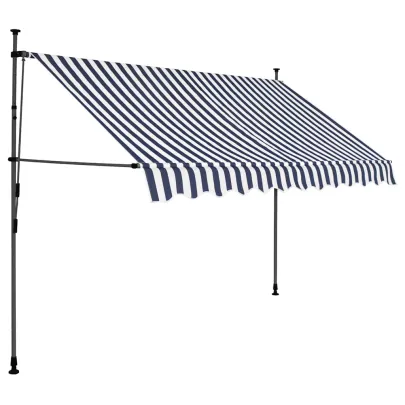 Copertină retractabilă manual cu LED - 250 cm, albastru și alb
