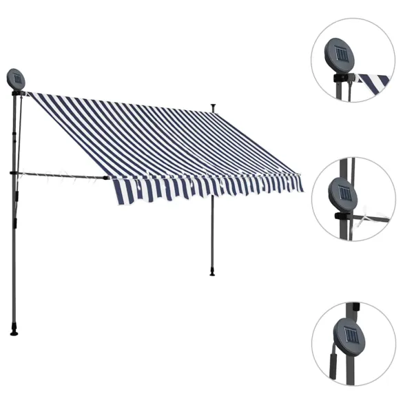 Copertină retractabilă manual cu LED - 250 cm, albastru și alb