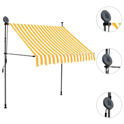 Copertină retractabilă manual cu LED - 150 cm - Alb și Portocaliu