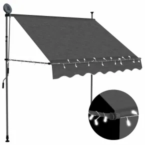 Copertină retractabilă manual cu LED, panou solar - 200 cm