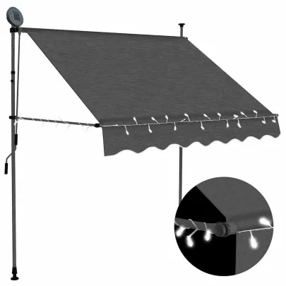 Copertină retractabilă manual cu LED, panou solar - 200 cm