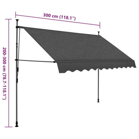 Copertină retractabilă manual cu LED - Antracit 300 cm