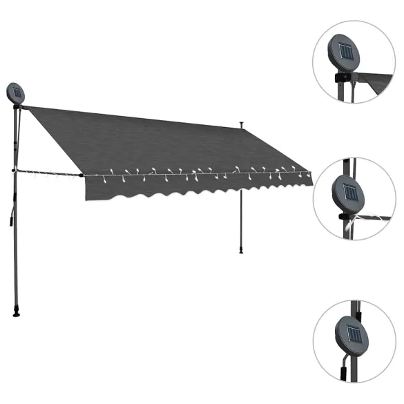 Copertină Retractabilă Manuală cu LED - Antracit, 350 cm