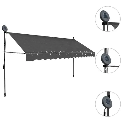 Copertină Retractabilă Manuală cu LED - Antracit, 350 cm