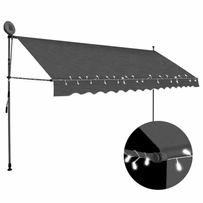 Copertină retractabilă manual cu LED - 400 cm antracit