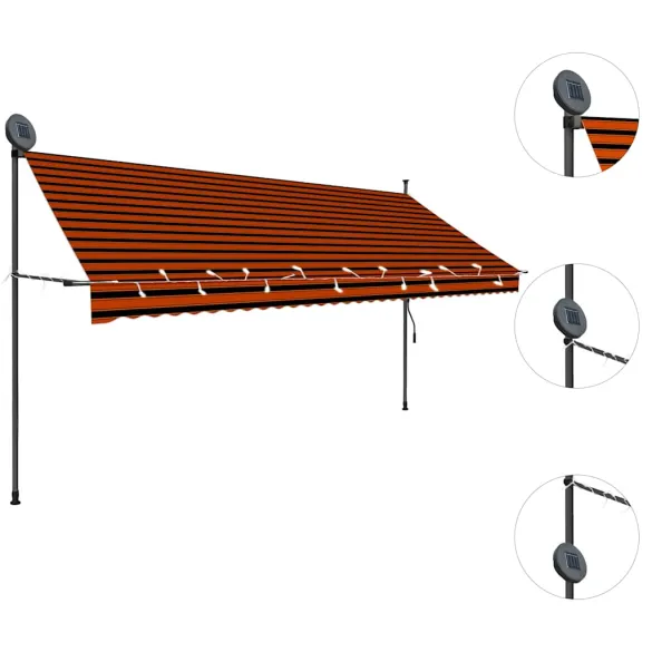Copertină retractabilă manual cu LED - 350 cm - Portocaliu/Maro