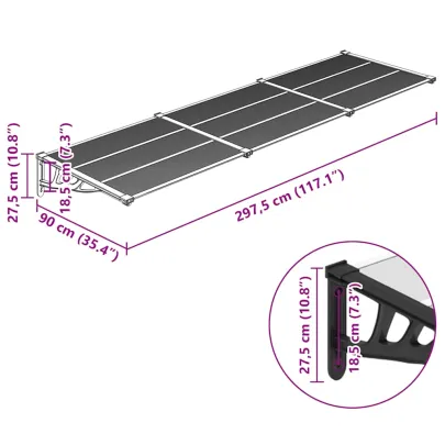 Copertină Ușă Policarbonat 297x90 cm | Livrare Gratuită