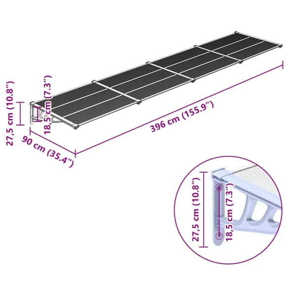 Copertină Ușă Policarbonat Gri Transparent - Livrare Gratuită
