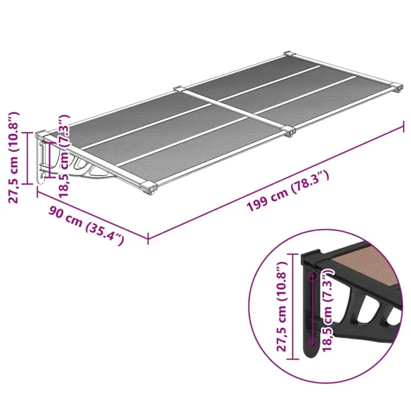 Copertină Ușă Policarbonat - Negru 199x90 cm - Livrare Gratuită