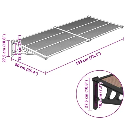 Copertină Ușă Policarbonat - Negru 199x90 cm - Livrare Gratuită