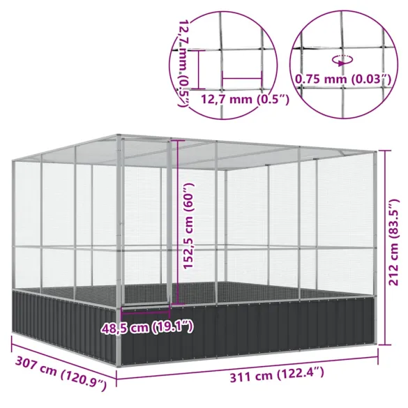 Volieră Păsări Oțel Rezistent | 311x307x212 cm | Livrare Gratuită