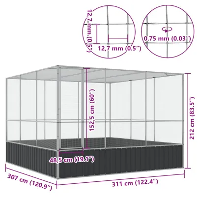 Volieră Păsări Oțel Rezistent | 311x307x212 cm | Livrare Gratuită