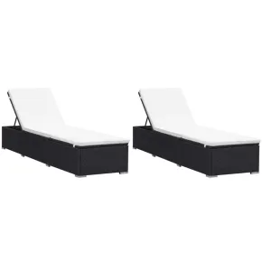 Șezlonguri Poliratan Negru - Set 2 Bucăți cu Perne
