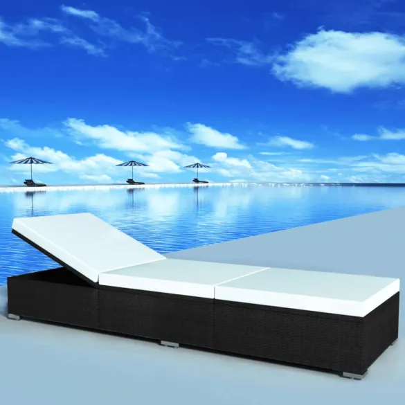 Șezlonguri Poliratan Negru - Set 2 Bucăți cu Perne