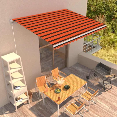 Copertină retractabilă manual - 4x3 m - portocaliu & maro