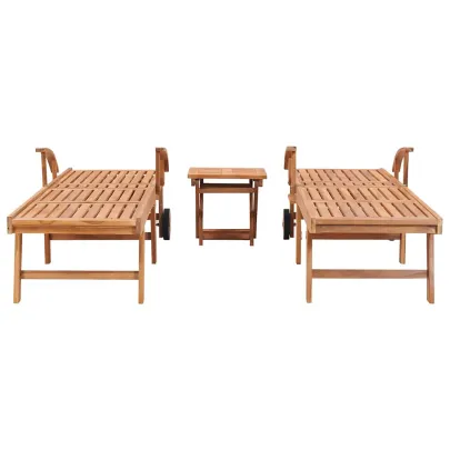 Set 2 Șezlonguri cu Masă - Lemn de Tec Masiv | Livrare Gratuită