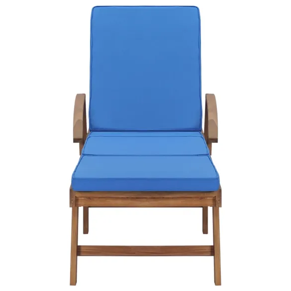 Șezlonguri Lemn Tec - Set 2 bucăți cu Perne Albastre