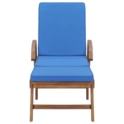 Șezlonguri Lemn Tec - Set 2 bucăți cu Perne Albastre