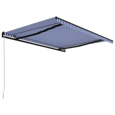 Copertină Retractabilă Manual 450x300 cm - Albastru și Alb