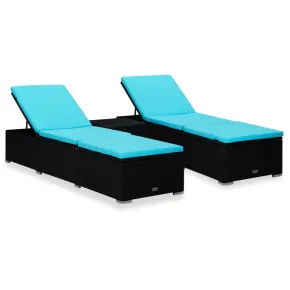 Set Șezlonguri cu Masă Ratan Negru - Livrare Gratuită