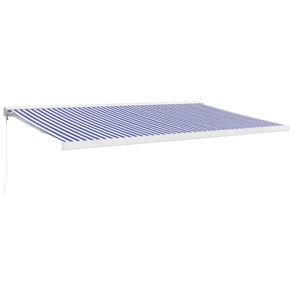 Copertină Retractabilă 5x3m - Albastru/Alb - Textil/Aluminiu