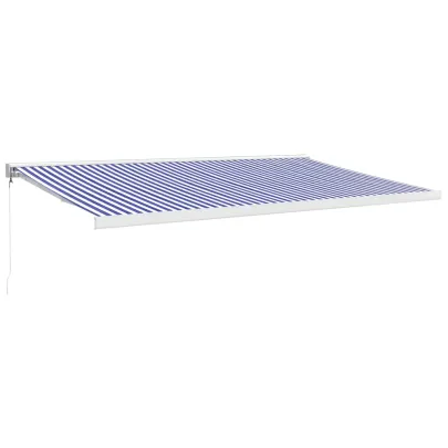 Copertină Retractabilă 5x3m - Albastru/Alb - Textil/Aluminiu