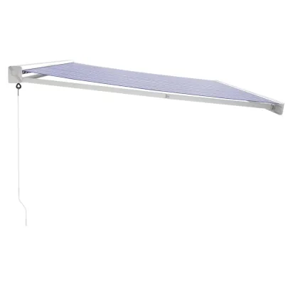 Copertină Retractabilă 5x3m - Albastru/Alb - Textil/Aluminiu