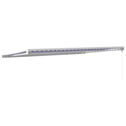 Copertină Retractabilă 5x3m - Albastru/Alb - Textil/Aluminiu