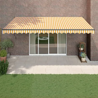 Copertină Automată Retractabilă 5x3m - Galben/Alb | Livrare Gratuită