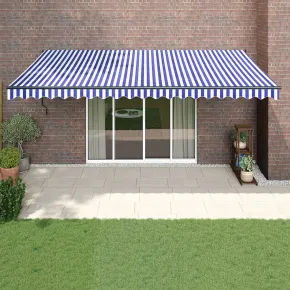 Copertină Automată Retractabilă 5x3m - Albastru/Alb | Gratuită