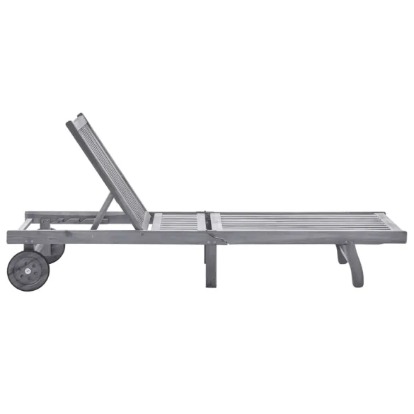 Șezlong Garden cu Pernă - Lemn Acacia, Gri - Livrare Gratuită