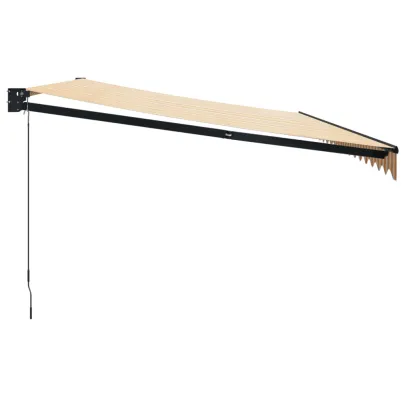 Copertină Retractabilă 5x3m - Galben/Alb - Textil/Aluminiu