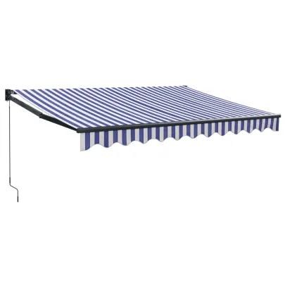 Copertină retractabilă terasă 3x2,5m - Albastru/alb - Livrare gratuită