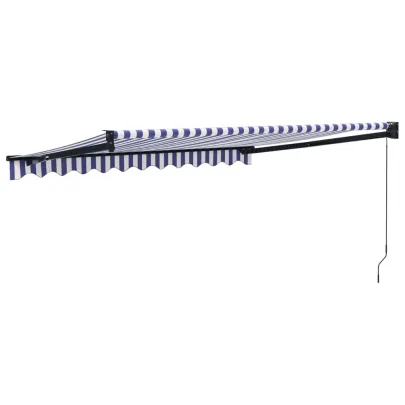 Copertină retractabilă terasă 3x2,5m - Albastru/alb - Livrare gratuită