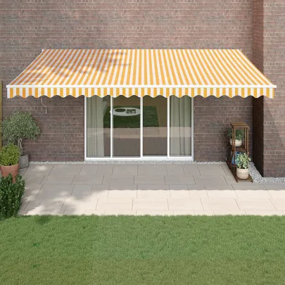 Copertină Retractabilă 5x3m - Galben/Alb - Textilă/Aluminiu